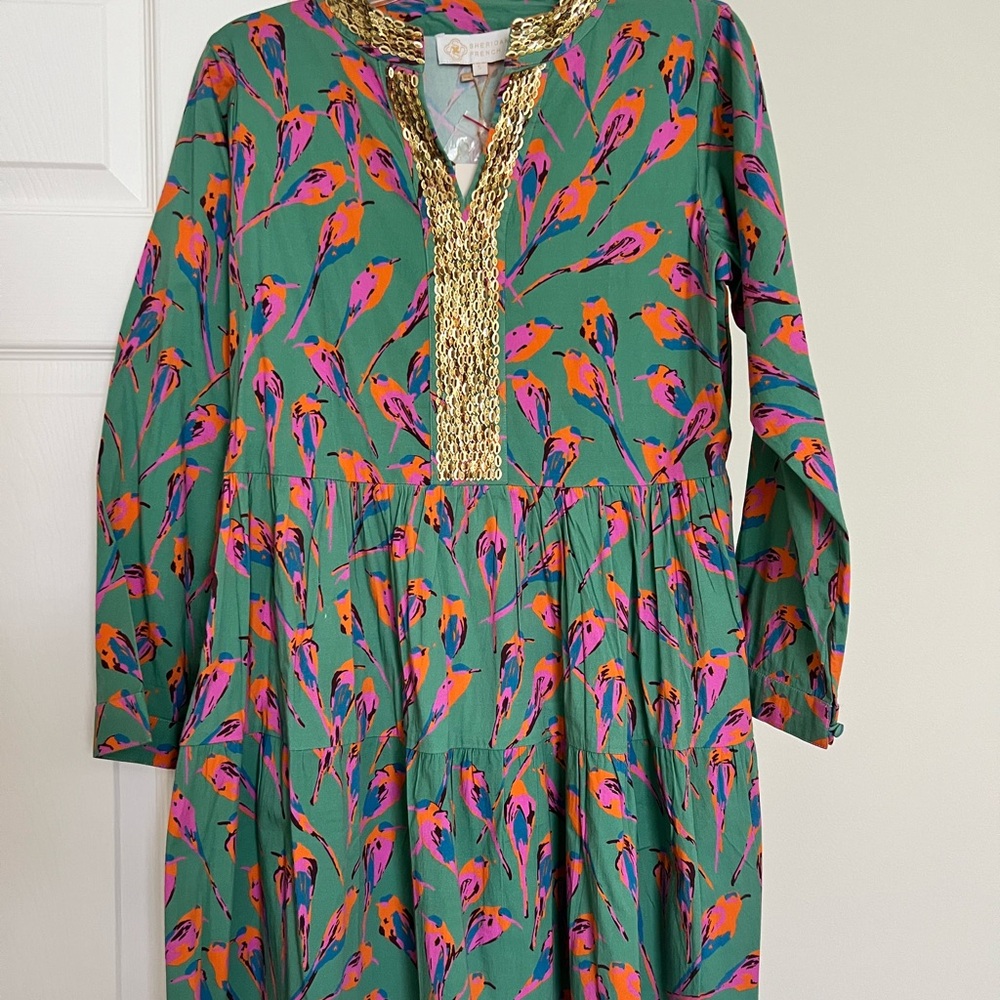 Beautiful Sheridan French Abigail Dress in Jade Birds Size Small NWT